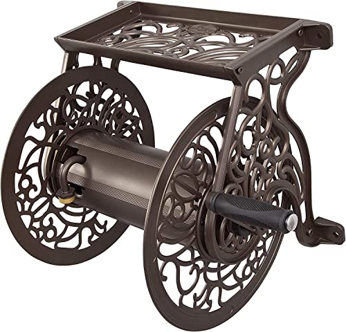 Liberty Garden Products 704 Decorative Cast Aluminum Wall Mount Garden Avvolgitubo, Può Contenere 125-Feet Da 5/20,3 Cm – Tubo Flessibile Bronzo