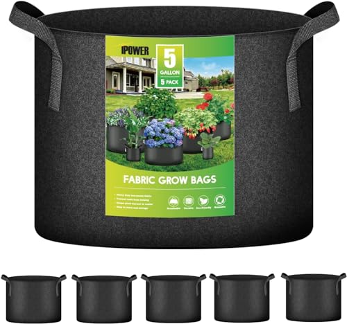 Ipower Confezione Da 5 Sacchetti Per La Coltivazione Di Vasi In Tessuto Non Tessuto, Contenitore Di Aerazione Con Manici A Cinghia, Per Giardino E Pia
