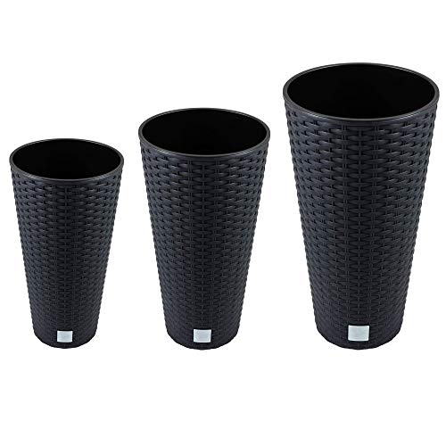 Pack De 3 Maceteros Altos Con Deposito Prosperplast Rato Tubus 8X15,5X27L En Color Antracita