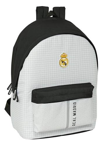 Safta Real Madrid 1A Squadra 24/25 - Zaino Per Laptop Da 15,6" E Usb, Ideale Per Giovani Di Diverse Età, Tessuto Riciclato, Comodo E Versatile, 31 X 1