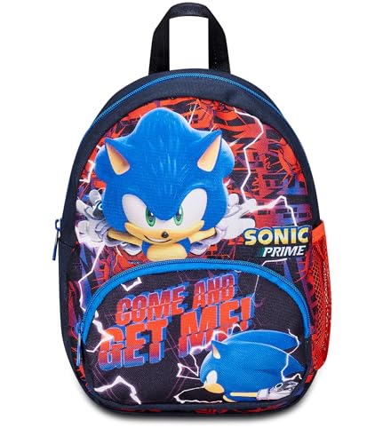 Sonic Zaino Asilo Small, Rosso Blu - Tasche Laterali Porta Borraccia, Tasca Frontale, Zainetto Asilo Bambino - Zaino Scuola Kid