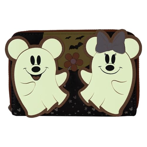 Loungefly Disney Mickey E Minnie Floral Ghost Glow Zip Around Portafoglio, Multicolore, Portafoglio Con Cerniera