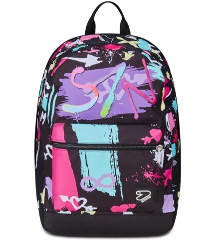 Seven Zaino Scuola Reversibile New The Double, Graffitiload, Nero Fucsia, Zaino Mono Scomparto Con Auricolari Earphones Wireless Led, Tasca Pc, Tasca