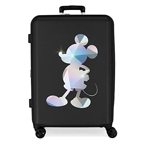 Valigia Disney 100 Special Shine Mickey Silver Media Nera 48X70X26 Cm Abs Rigido Chiusura Tsa Integrata 81L 3,98 Kg 4 Doppie Ruote