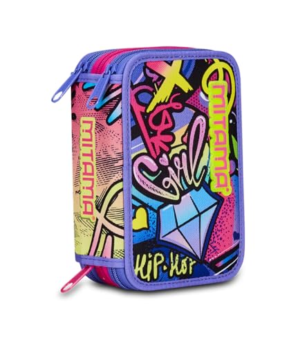Mitama Astuccio Scuola 3 Scomparti, Hip-Hop Diamond, Contenuto 47 Pz, Completo Di Matite, Pennarelli, Portapenne Scuola Elementare Bambina