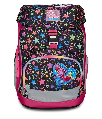 Sj Gang Zaino Scuola Updown Soft, Rosa, Colorful Panda, Monoscomparto Con Cinghia Vita Regolabile, Tasca Laterale Con Zip, Tasca In Rete Per Borraccia