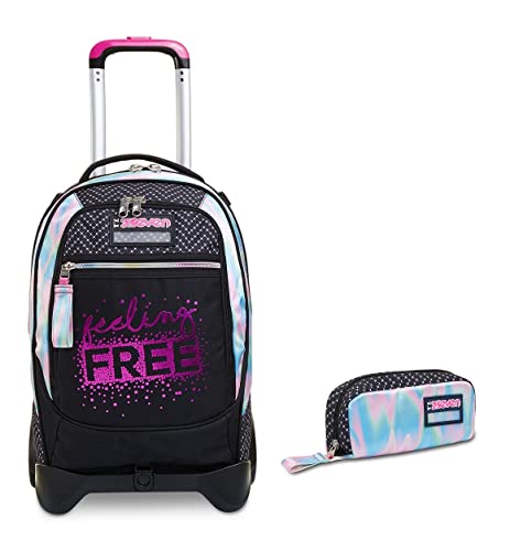 Trolley Scuola Jack Seven 2 Ruote - Feeling Free, Nero + Portapenne Scuola Bustina, Multicolore