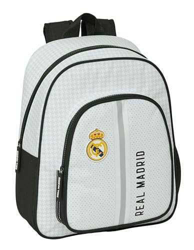 Safta Real Madrid, Zaino Per Bambini, Ideale Per Bambini Di Diverse Età, Comodo E Versatile, Qualità E Resistenza, 28 X 10 X 34 Mm, Colore: Bianco/Gri