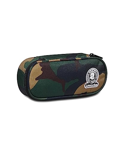 Invicta Portapenne Scuola Round Plus, Verde Militare, Green Camouflage, Bustina Ovale Mono Scomparto Con Elastici Porta Penne E Taschina Interna, Acce