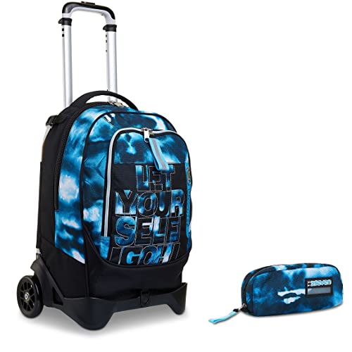 Trolley Scuola Jack Seven 2 Ruote - Dip & Sky, Blu + Portapenne Scuola Bustina, Blu