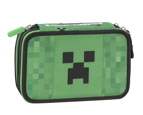 Minecraft - Astuccio Scuola Ufficiale Minecraft, Astuccio 3 Scomparti Bambino E Bambina Con Set Cancelleria, Penne Cancellabili Franco Cosimo Panini,E