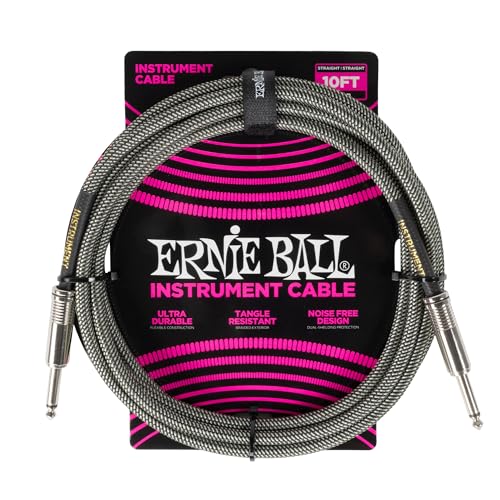 Ernie Ball Cavo Per Chitarra Intrecciato, Dritto/Dritto, 3 M - Silver Fox