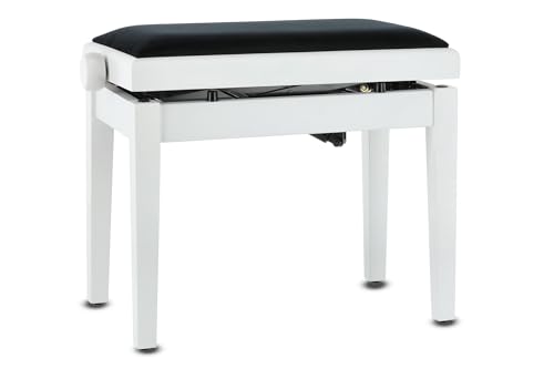 Gewa Panca Per Pianoforte Deluxe Autolift Con Comoda Regolazione In Altezza, Legno Massiccio, Bianco Opaco