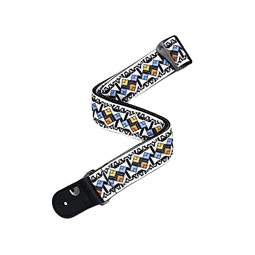 Tracolla D'Addario Eco-Comfort In Tessuto Jacquard Intrecciato Per Chitarra, Bianca