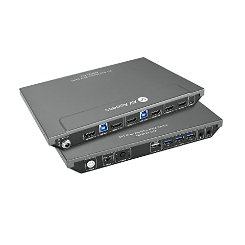 Av Access Kvm Switch Doppio Monitor 2 Porte 4K@60Hz, 2K@144Hz,1080P@240Hz, Switch Hdmi Usb 3.0 Display Esteso 2 Monitor 2 Computer,Hotkey Switch
