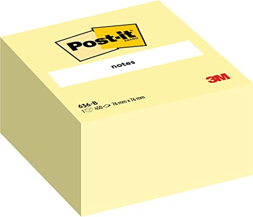 Post-It Cubo Di Foglietti Adesivi Canary Yellow, Confezione Da 1 Blocchetto, Di 450 Fogli, 76 Mm X 76 Mm, Colori Rosa, Giallo, Arancione, Verde, Per A