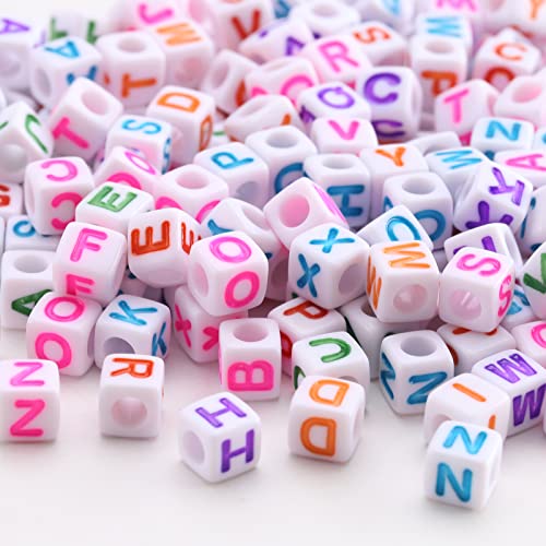 Dahi 400Pcs Perline Con Lettere Colorate A-Z Lettere Alfabeto Perline 8X8Mm Per Collana Braccialetto