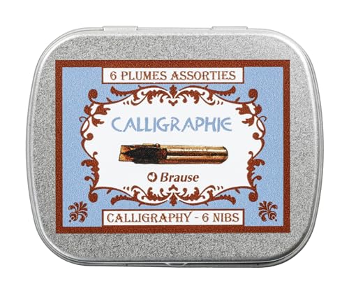 Brause 21000B - Confezione Di 6 Pennini In Metallo Bandzug Per Calligrafia (2 Pennini X 0.7 Mm + 2 Mm + 3 Mm)