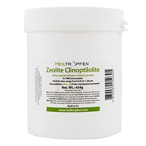 Zeolite Polvere | Clinoptilolite 95% | 1 Libbre - 454 G | Ultra Fine Inferiore A 2 Μm | Polvere Minerale Naturale | Attivata 3X | Heiltropfen®