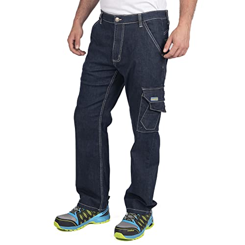 Goodyear Goodyear Workwear Gypnt030 Mens Multi Pocket Work Safety Stretch Denim Carpenters Cargo Jeans Pants, Pantaloni Da Lavoro Uomo, Blue, 32" Wais