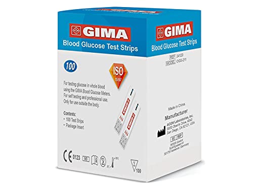 Gima - Strisce Reattive Per La Glicemia, Per La Misurazione Del Glucosio Nel Sangue Intero, Da Usare Con Glucometro Gima, Certificate Ce, Confezione D
