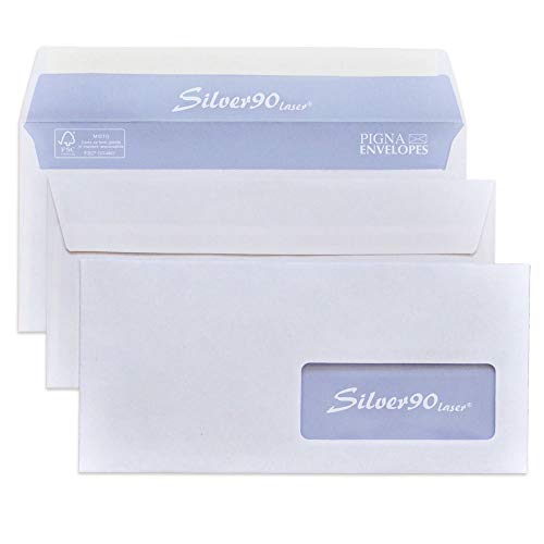 Silver Strip B0220921 500 Buste Per Stampanti Laser Commerciale, F.To 110 X 230 Con Patella Chiusa In Carta Uso Mano Fsc 90 G Con Finestra 40 X 100