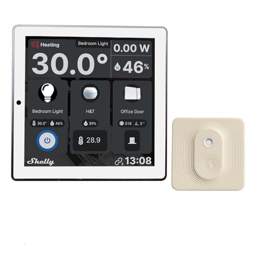 Shelly Wall Display Bianco + Blu H&T Avorio (Bundle),Starter Pack Smart Control E Monitoraggio Ambientale,Wlan E Bluetooth,Termostato,Relè 5 A Integra