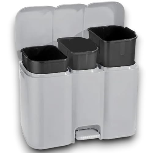 Tontarelli Pattumiera Per Raccolta Differenziata Da Cucina, Grigio, Capacità Di 13 + 13 + 8 Litri, Totale 34 Litri Plastica Polipropilene, Modello Pat