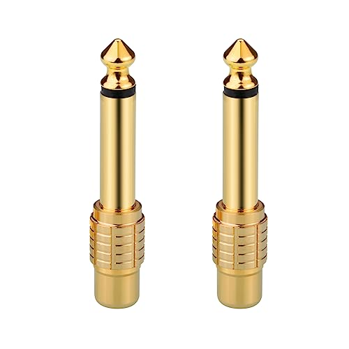 Eightnoo Adattatore Audio Rca To Jack 6.3 Rame Puro, 2 Pezzi Femmina Rca A Jack 6,35Mm Mono Audio Connettore Spina Maschio Jack Rca 1/4 (1/4 Di Pollic