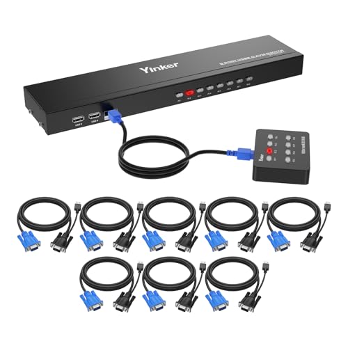 Yinker Vga Kvm 8 Porte, Usb Vga Rackmount Kvm + 8 Cavi Kvm + 4 Hub Usb + Selettore Desktop Cablato + Orecchie Per Montaggio Su Rack