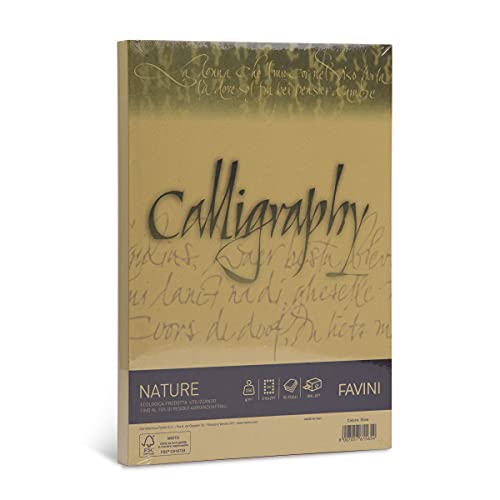 Favini A69N564 Calligraphy Nature Colore Oliva 50 Cartoncini Da 250 Gr/M2 Formato A4 21X29,7 Cm Ideali Per Inviti Partecipazioni Diplomi Menù Made In