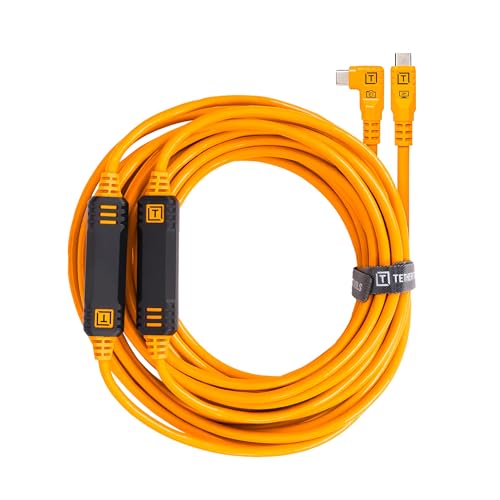 Tether Tools Tetherpro - Cavo Da Usb-C A Usb-C, 9,4 M, Ad Angolo Retto Con Doppio Tetherboost In Linea E Trasferimento Dati Esclusivo, Colore: Arancio