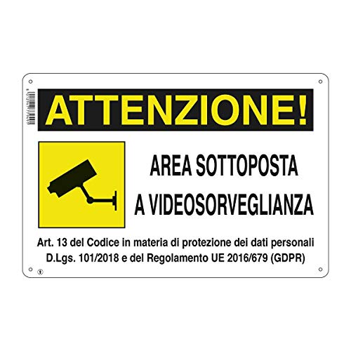 30 X Cartello Area Sottoposta A Videosorveglianza 12 X 18 Cm In Pvc. 30 Cartelli