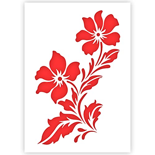 Qbix Stencil Fiore - Stencil Fiori Di Campo - Stencil Due Fiori - Formato A5 - Stencil Fai-Da-Te Riutilizzabile Adatto Ai Bambini Per Pittura, Cottura