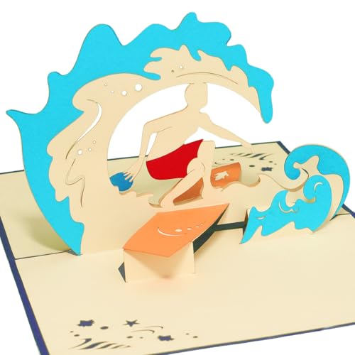 Lin - Pop Up 3D Biglietto D'Auguri, Surfista, (#111)