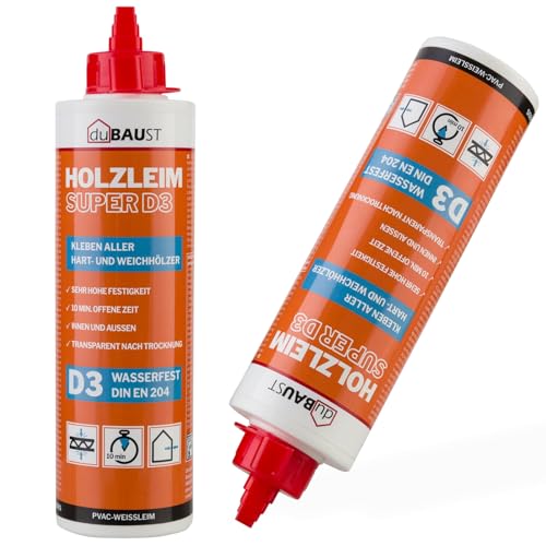 Dubaust Wod24 Colla Per Legno D3 Ad Asciugatura Rapida, Impermeabile, Per Legno Duro E Legno Tenero, Bianco – Trasparente Dopo L'Indurimento (1, Flaco