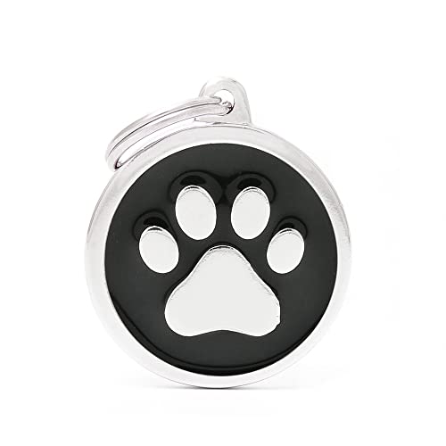My Family Medaglietta Per Cane Made In Italy, Grande Cerchio Nero Zampa, Targhetta Cane, Smaltata A Mano In Metallo, Collezione Classic, 32X37 Mm