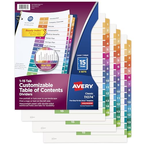 Avery Ready Index Table Of Contents Dividers 3 Sets 15 Tabs
