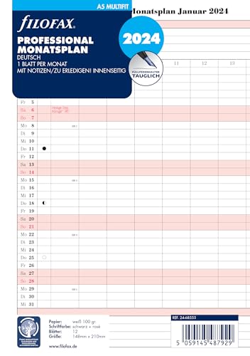 Filofax Calendario A5 Professional Mensile 2024