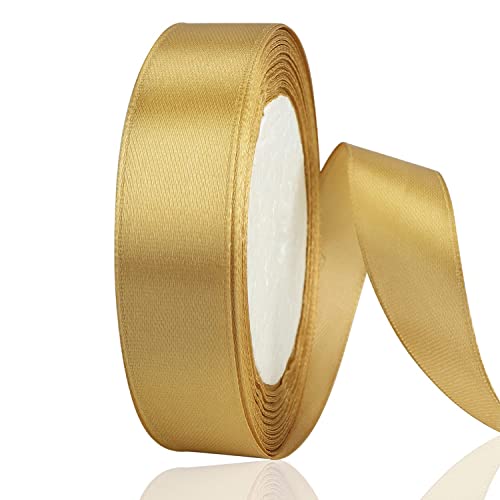 Owill Nastri Natalizi,Nastro Oro In Poliestere 20 Mm X 22 M Double Face, Nastro Regalo Per Decorazione Torte,Matrimoni,Battesimo