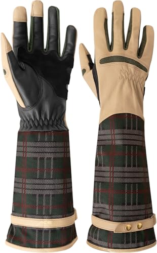 Ace Garden Glam - Guanti Lunghi Da Donna In Pelle Di Capra - Contro Spine E Spine Di Rose - Xl, A Quadri