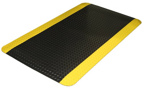 Durable Corporation Vinyl Heavy Duty Diamond-Dek Sponge Anti-Fatigue Mat, 24"X36", Black With Yellow Border, 1