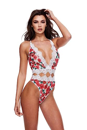 Baci - White Floral & Lace Teddy S/M