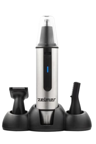 Zelmer Znt0300 3 In 1 Trimmer Per Sopracciglia, Testa Girevole Per Naso E Orecchie, Testa Di Taglio Per Barba/Collo, Custodia Soft Touch.