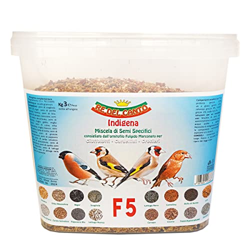 Re Del Canto, F5 Indigena -1 Pack Da 3Kg - Miscela Di Semi Specifici - Alimento Per Cardellini, Ciuffolotti, Crocieri E Spinus In Genere, Mangime Per
