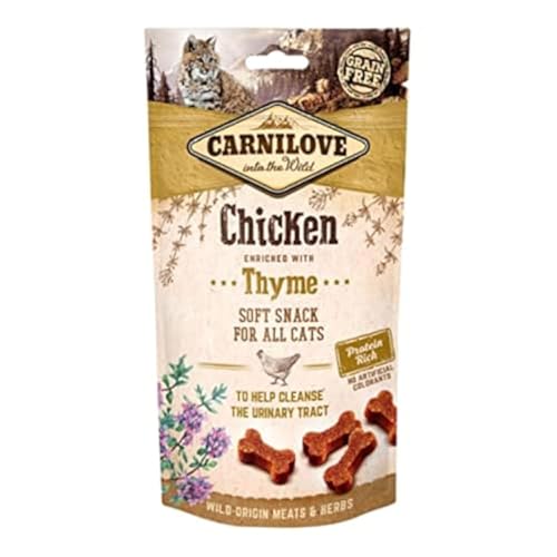 Carnilove Semi-Moist Chicken Arricchito Con Timo | 50 G | Snack Da Masticare Morbido Per Gatti | Può Aiutare A Pulire Le Vie Urinarie | Senza Patate E