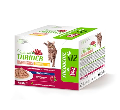 Natural Trainer Cibo Umido Per Gatti Adulti - Multipack Pollo & Salmone - 12 X 85 G