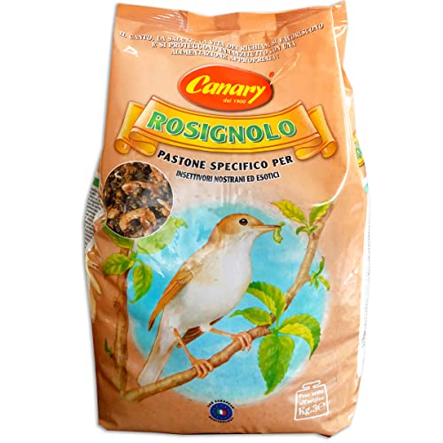 Canary Evom Rosignolo 1 Pack Da 3Kg, Mangime Per Uccelli Insettivori Nostrani Ed Esotici, Come: Usignolo, Zigolo, Merlo, Tordo Bottaccio, Cesena, Tord