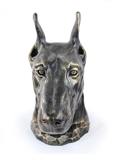 Art-Dog Collezione Testa Grande Doberman Urna - Scatola Per Cremazione In Resina Fatta A Mano Con Finitura In Bronzo Fuso A Freddo - Dimensioni Natura