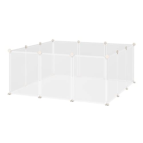 Pawhut Recinto Per Conigli, Cuccioli E Piccoli Animali Modulabile In Metallo E Pp, 12 Pannelli Da 35X45Cm Bianco
